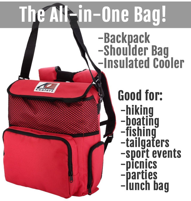 AO Cooler Backpack, Shoulder Bag and Insulated Cooler. Good for hiking, boating, tailgaters, sporting events, parties, picnics, lunch bag